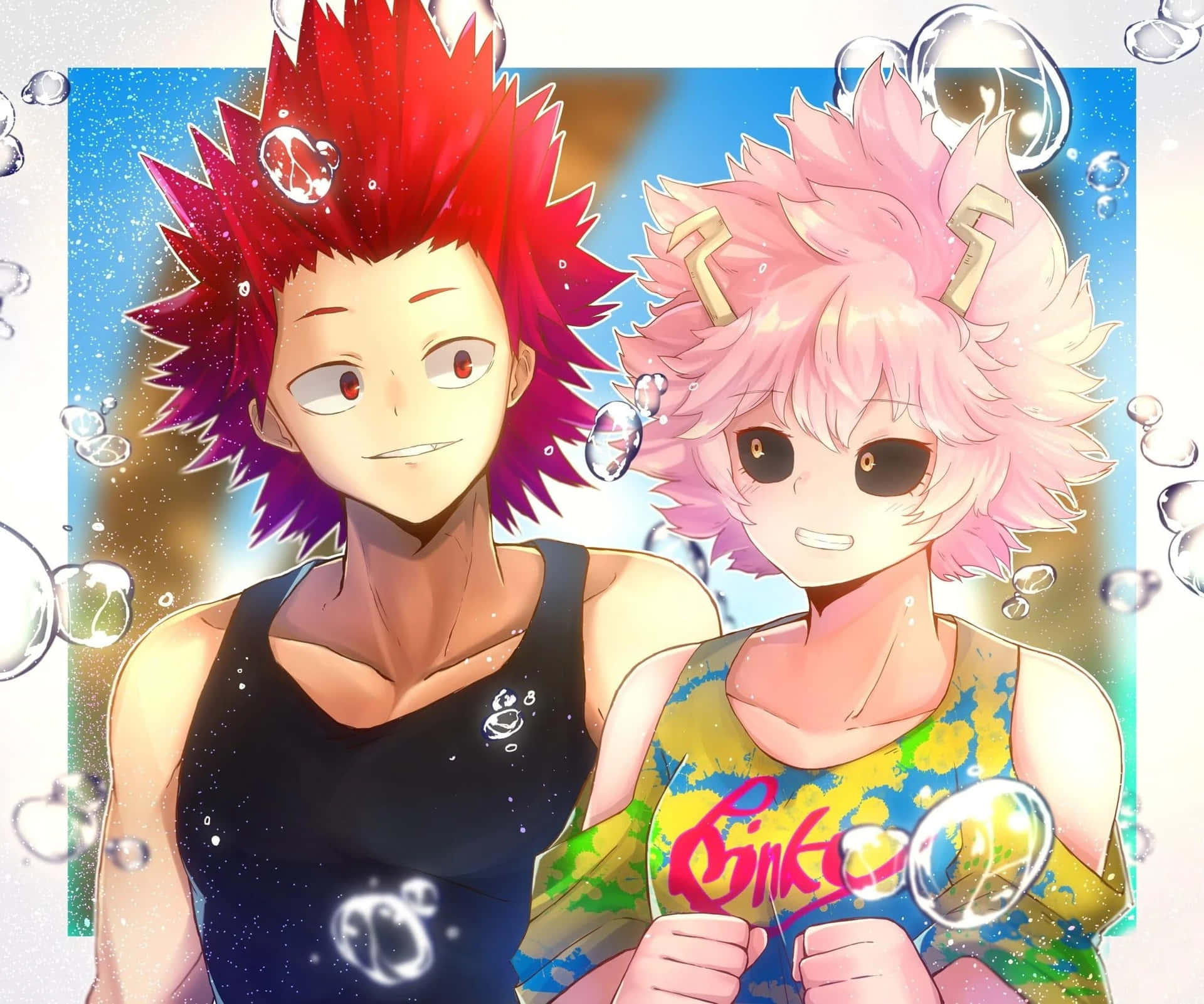 Anime-karakter Eijiro Kirishima og Mina Ashido sommer Wallpaper