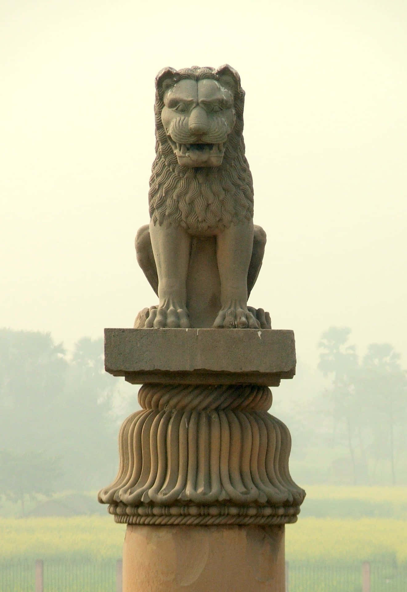 Pilarde Ashoka Com Uma Estátua De Leão Como Papel De Parede Para Computador Ou Celular. Papel de Parede