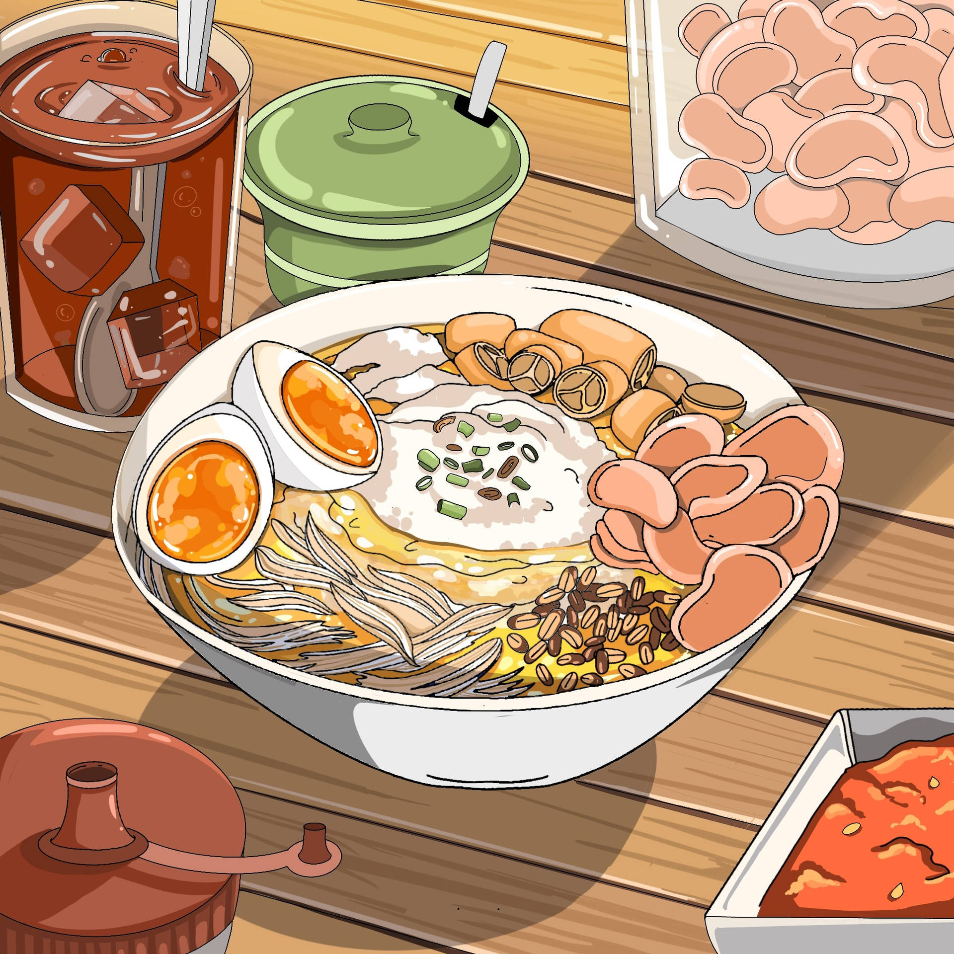Asian Anime Food Ramen Background