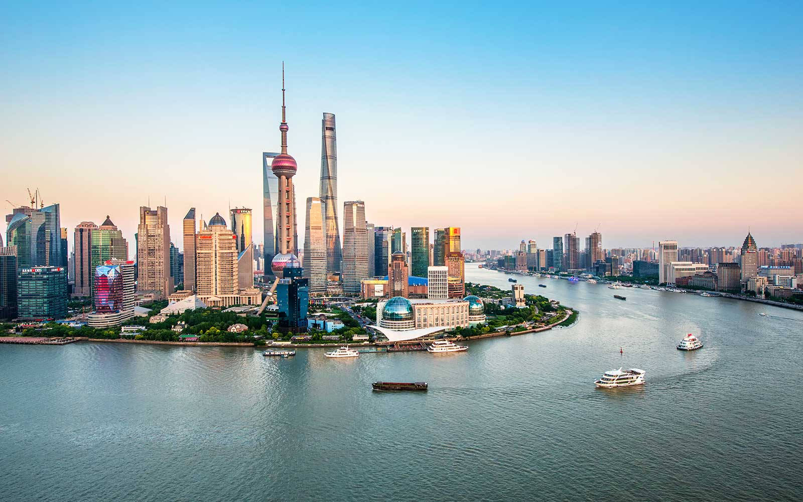 Asian City Shanghai Skyline Background