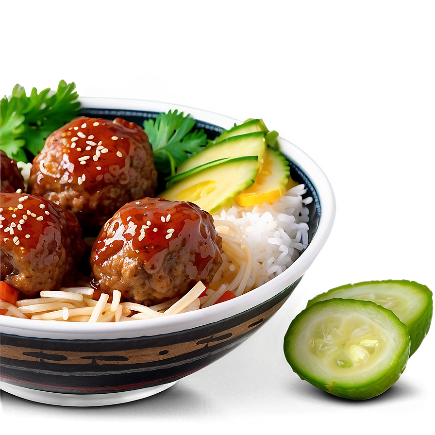 Asian Meatball Rice Bowl PNG