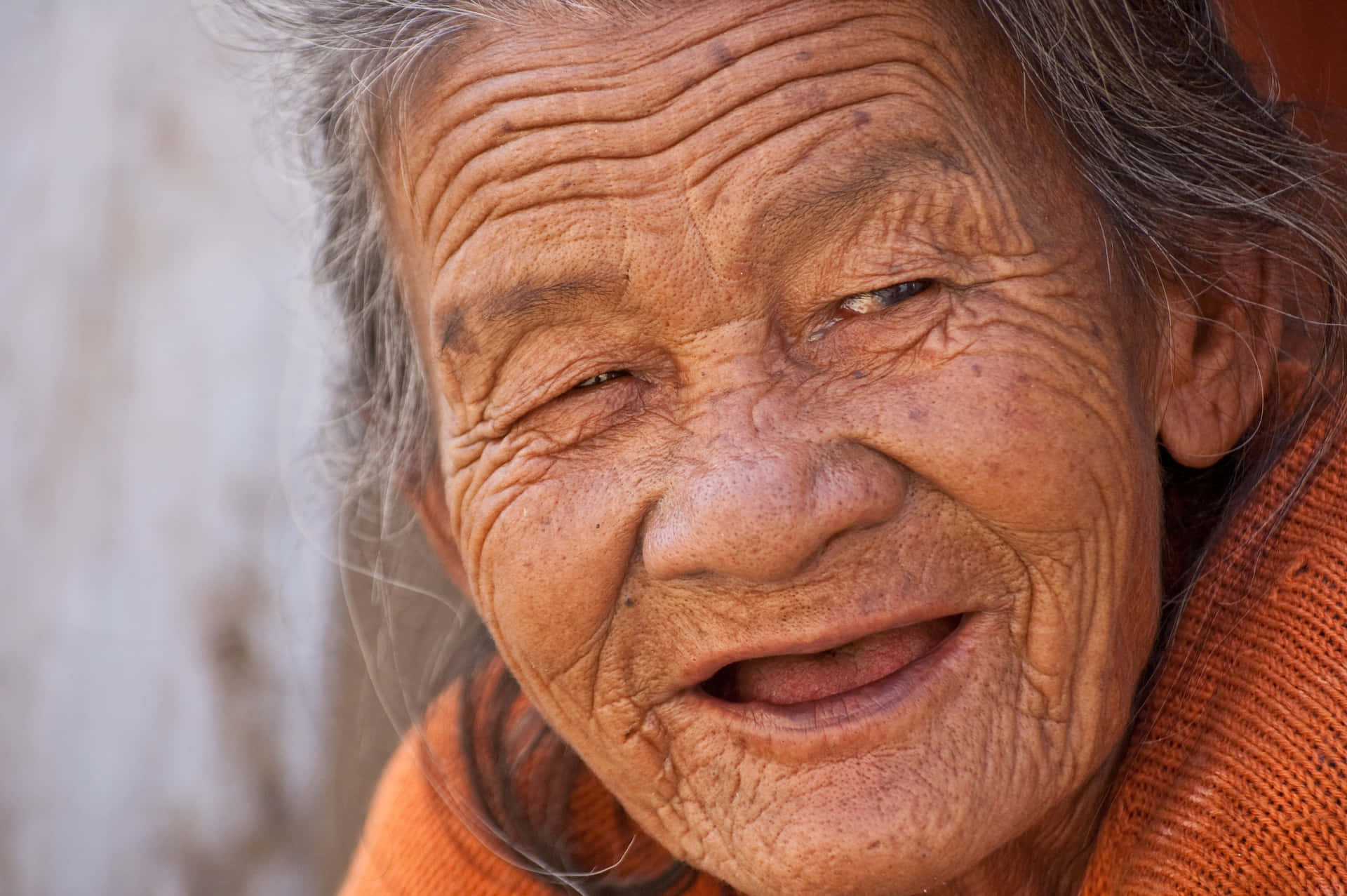Asian Old Lady Closeup Photo Wallpaper
