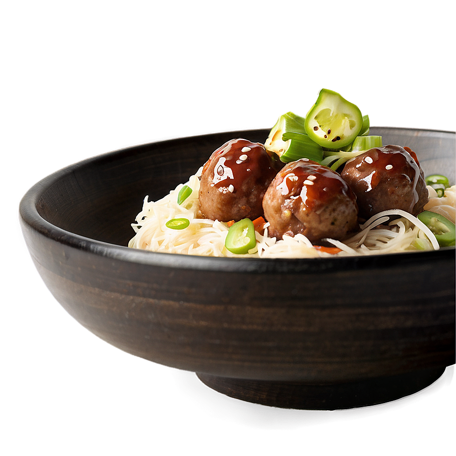 Asian Style Meatballs Noodles Bowl PNG