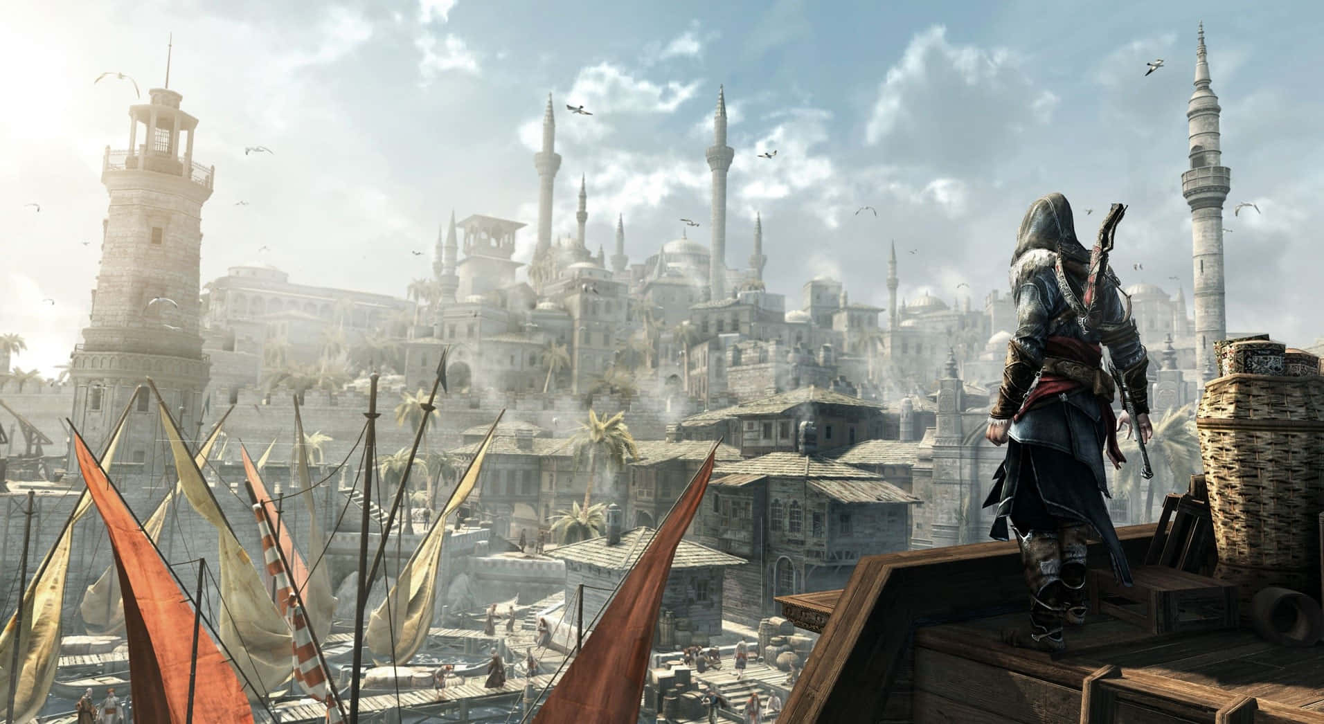 Ezio Auditore standing tall in an ancient city in Assassin's Creed