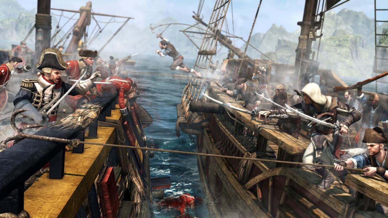 Intensaescena De Combate Naval De Assassin's Creed 4: Black Flag Fondo de pantalla
