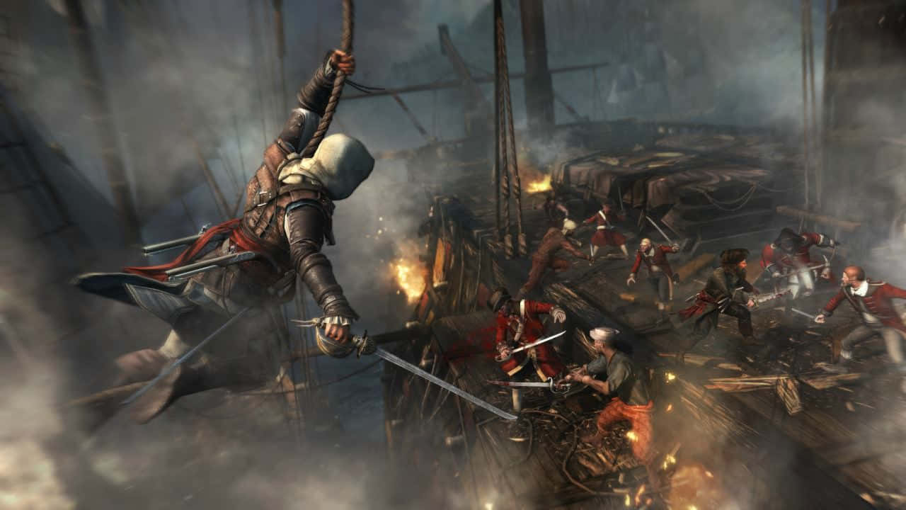 Intense Ship Combat in Assassin's Creed 4: Black Flag Wallpaper