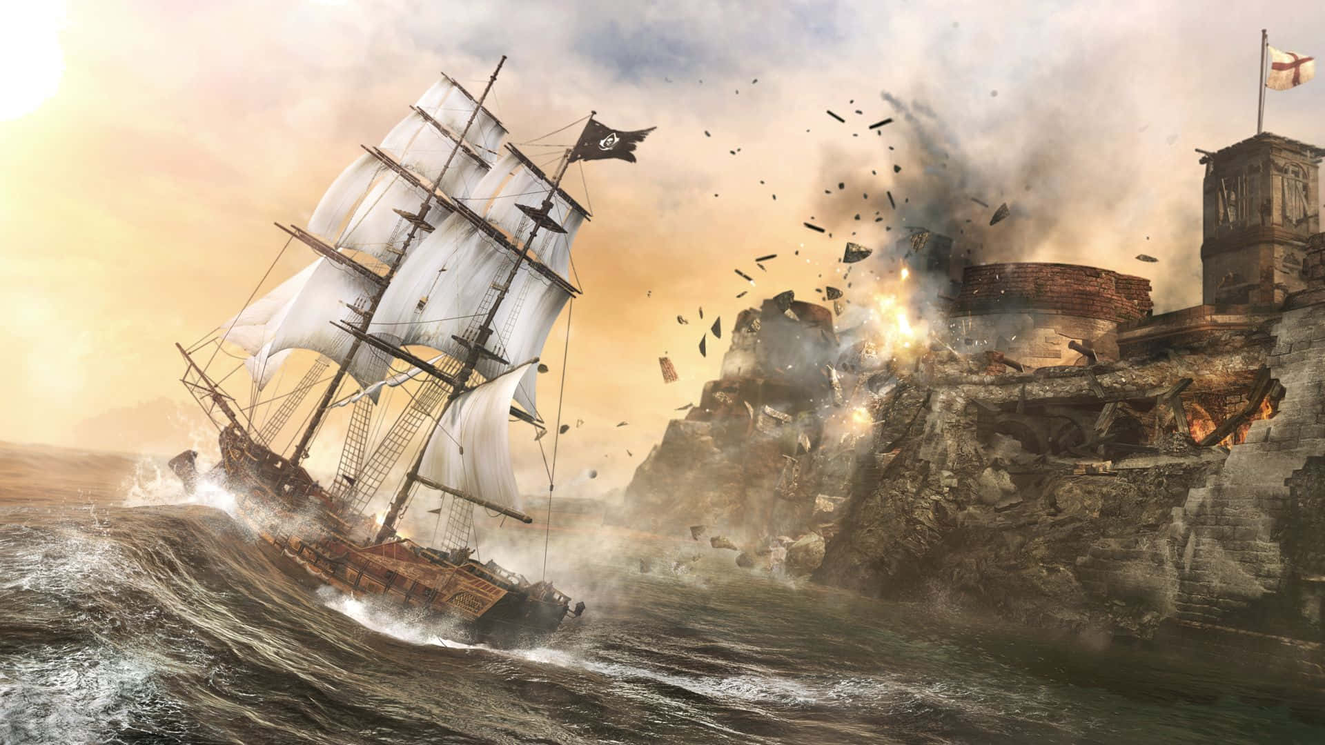 Epic Ship Combat Scene in Assassin's Creed 4 Black Flag Wallpaper