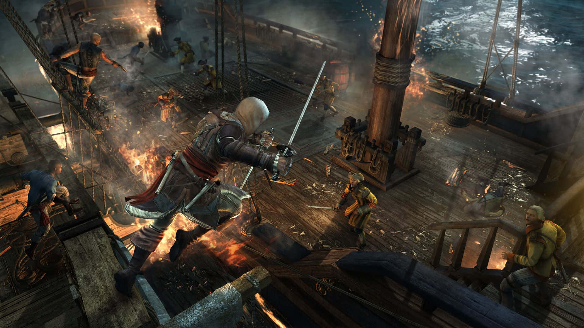 Intense Naval Battles in Assassin's Creed 4: Black Flag Wallpaper