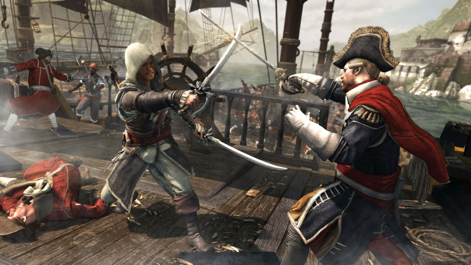 Batallaépica De Barcos En Assassin's Creed 4: Black Flag Fondo de pantalla