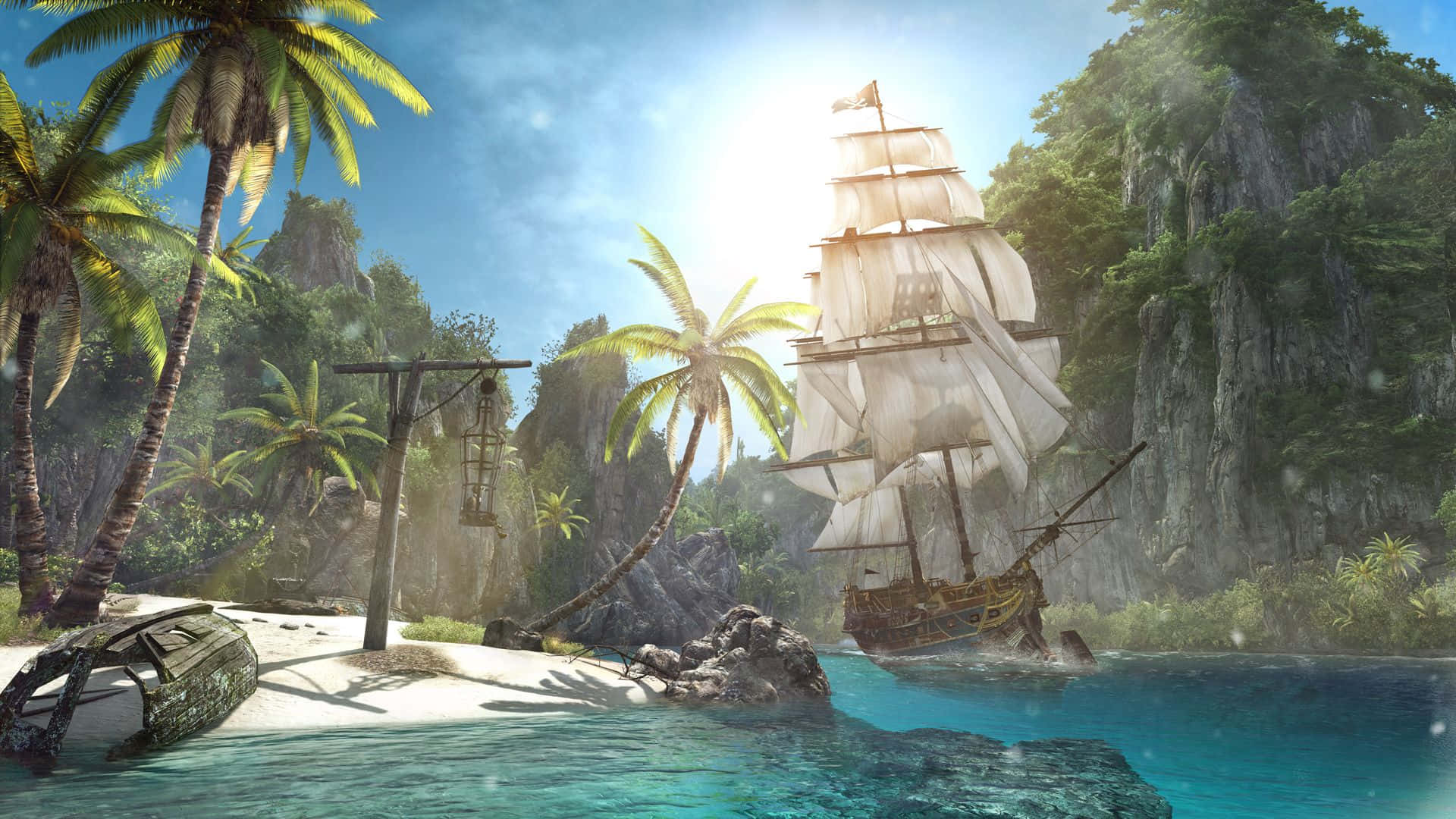 Intensocombate Naval En Assassin's Creed 4 Black Flag Fondo de pantalla