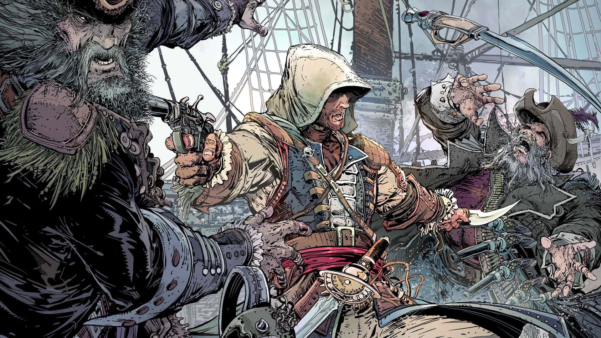 Intense Ship Combat in Assassin's Creed 4: Black Flag Wallpaper