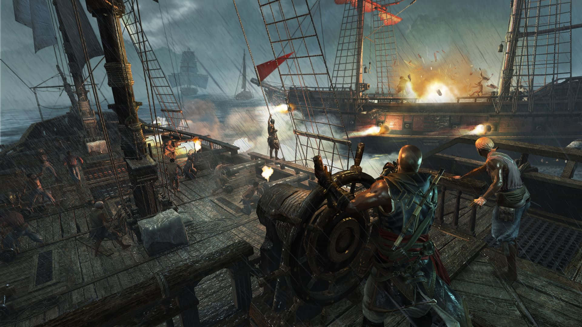 Intense Ship Battle in Assassin's Creed 4: Black Flag Wallpaper