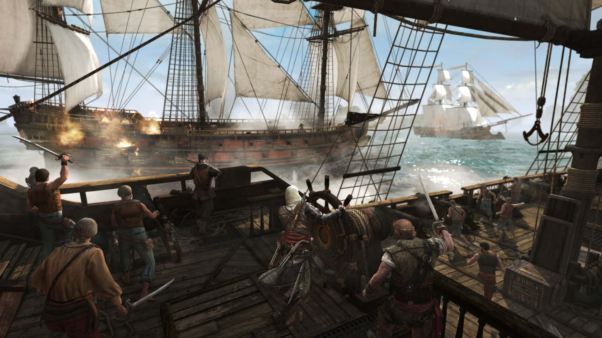 Intensocombate Naval En Assassin's Creed 4: Black Flag Fondo de pantalla