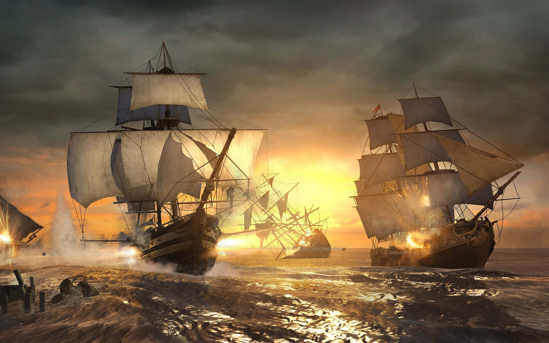 Épicasbatallas De Barcos En Assassin's Creed 4: Black Flag Fondo de pantalla