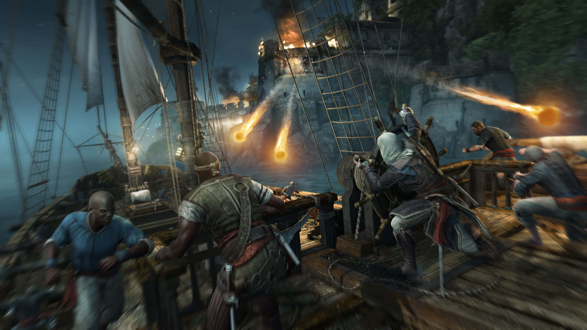 Intensocombate De Barcos En Assassin's Creed 4: Black Flag Fondo de pantalla