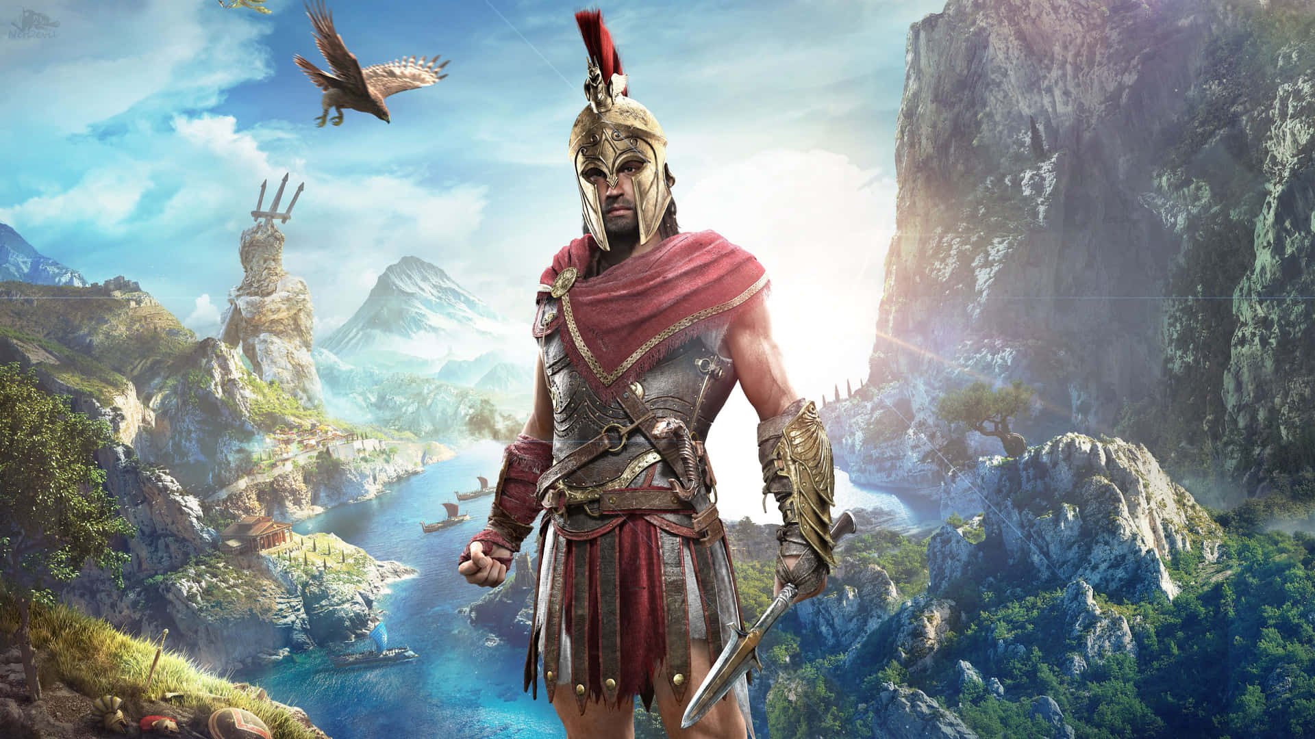 Fierce Alexios in action, experiencing the power of Assassin's Creed Odyssey Wallpaper