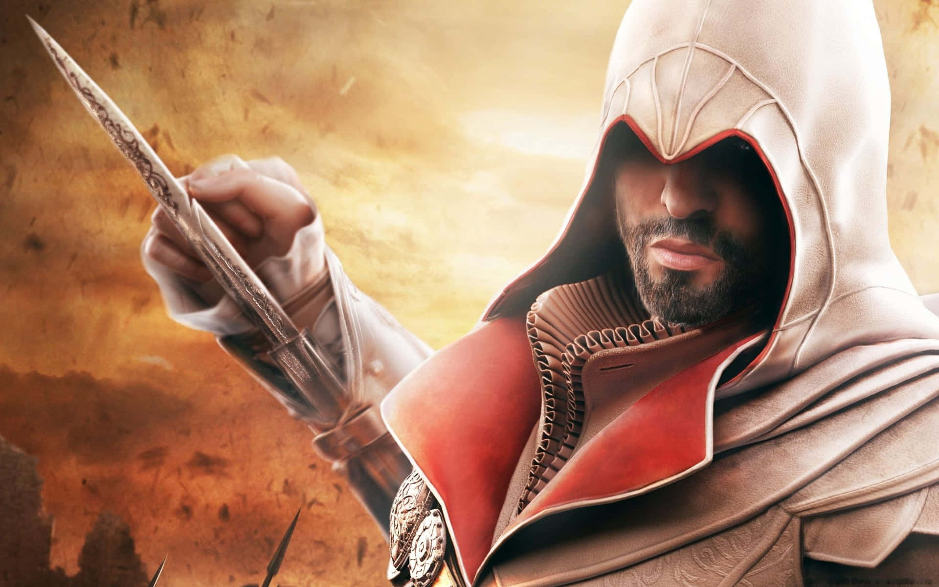 Altair,el Maestro Asesino En Assassin's Creed, Posado En Un Tejado Fondo de pantalla