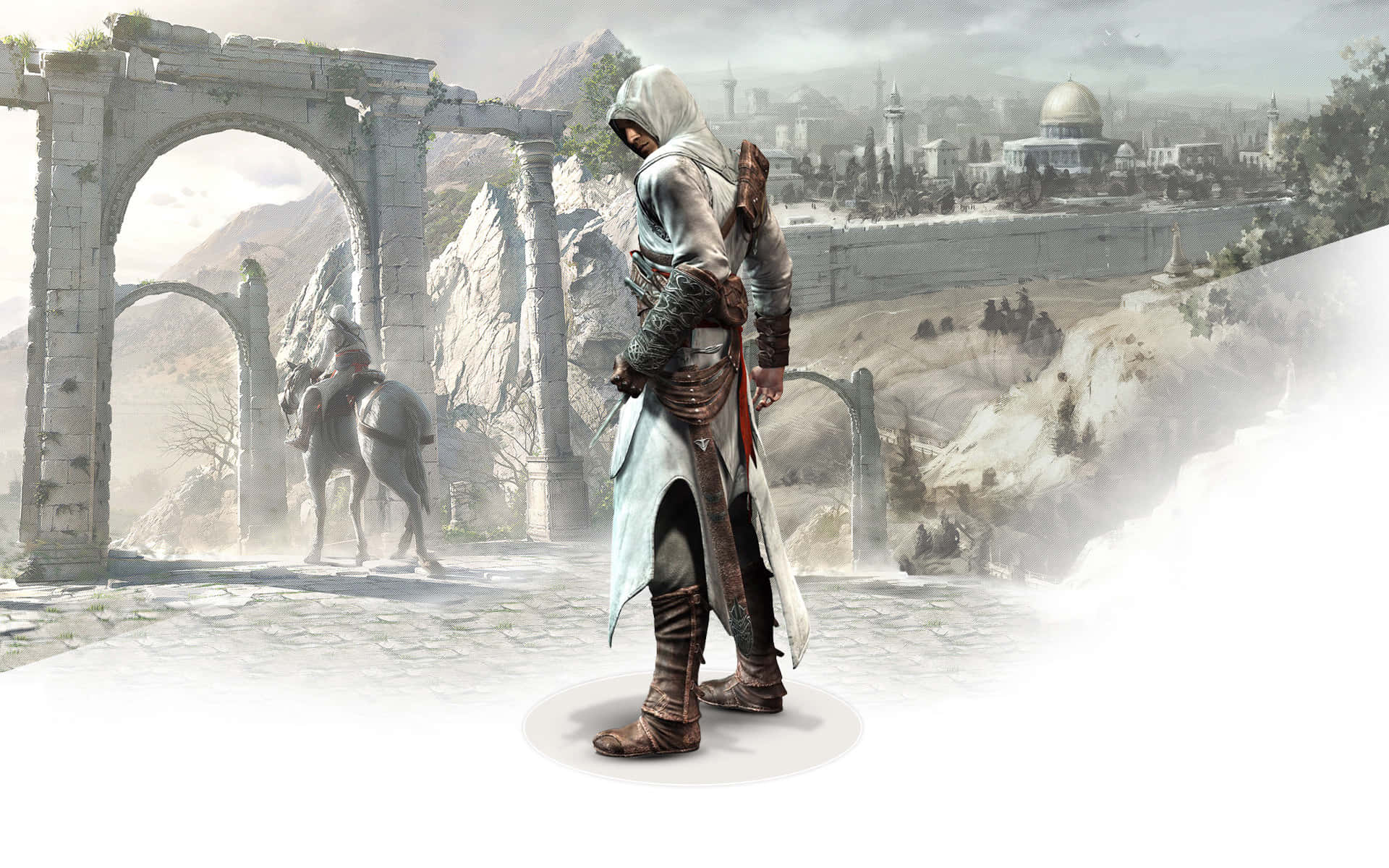Altair, the Legendary Assassin from Assassin's Creed, Standing Tall and Fearless Wallpaper