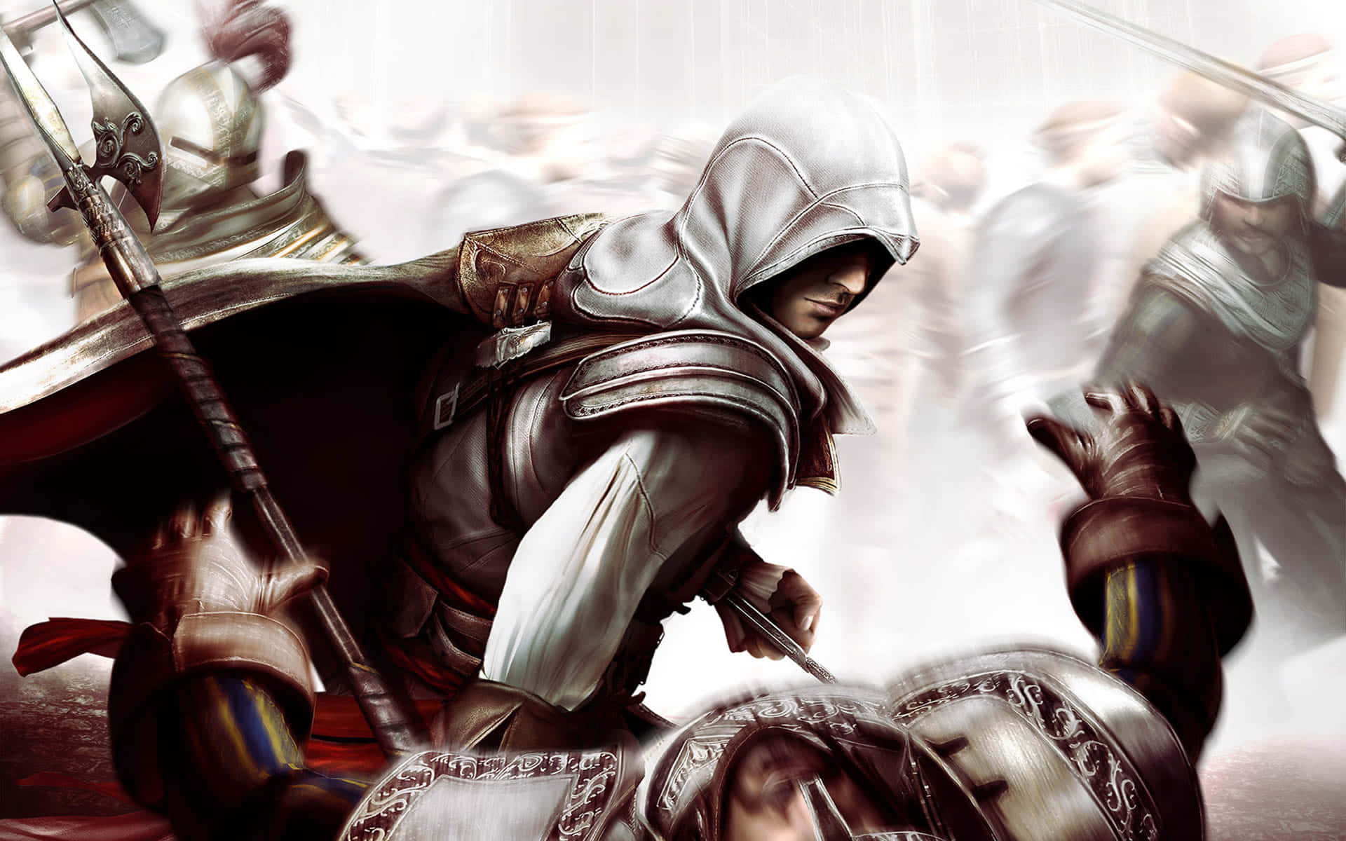 Altair, the Master Assassin, stands tall in the ancient city Wallpaper