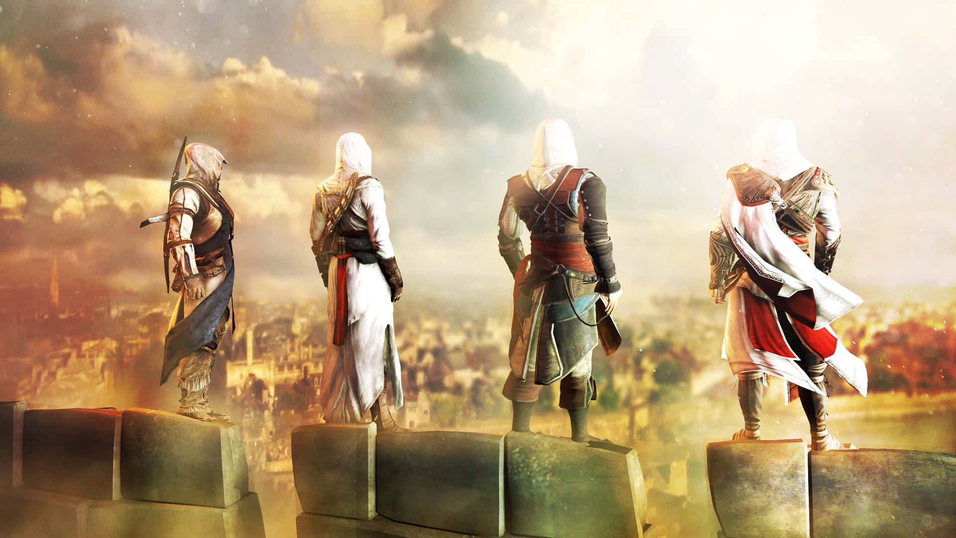 Altair stealthily perched on a building in Jerusalem Wallpaper