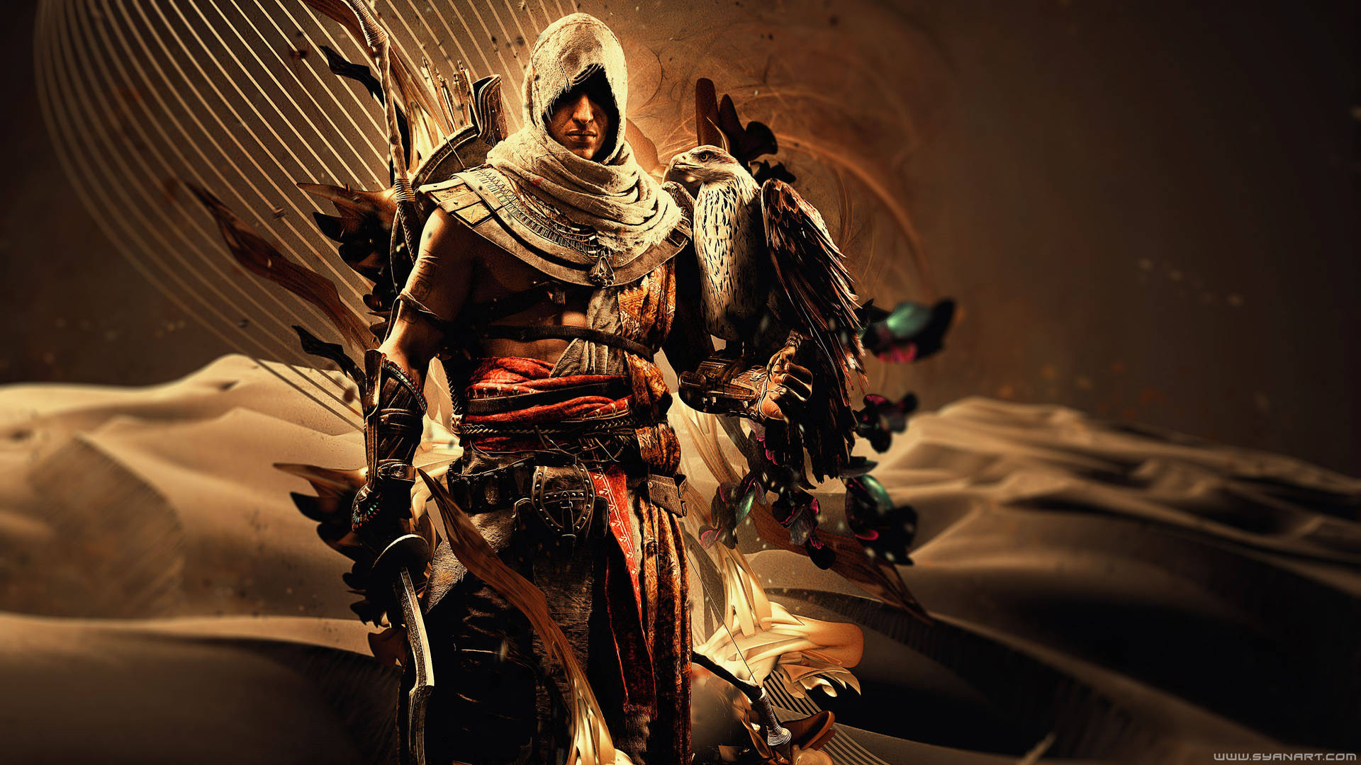 Assassin's Creed Bayek With Eagle Wallpaper