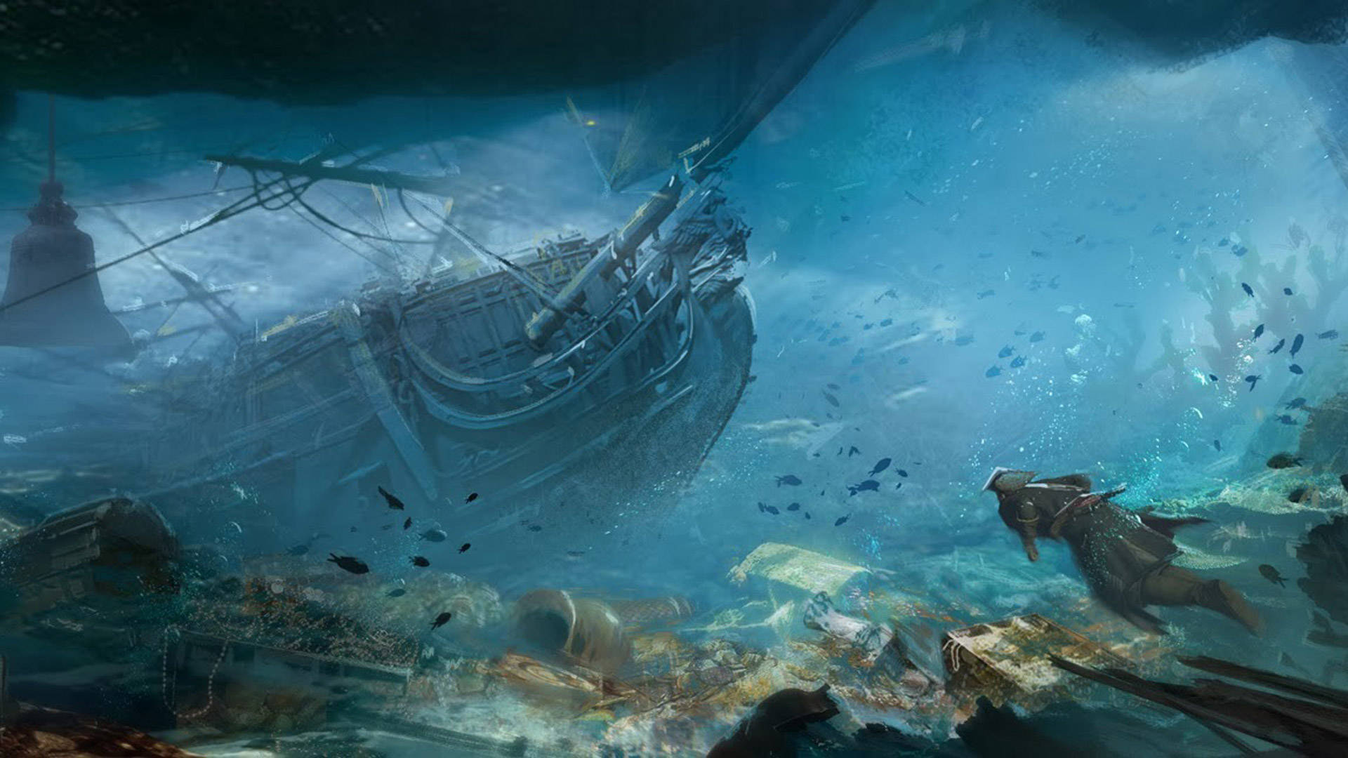 Assassin's Creed Black Flag Underwater Shipwreck Wallpaper