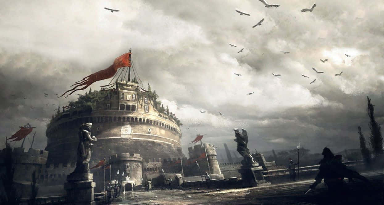Caption: Ezio Auditore Scaling the Cityscape in Assassin's Creed Brotherhood Wallpaper
