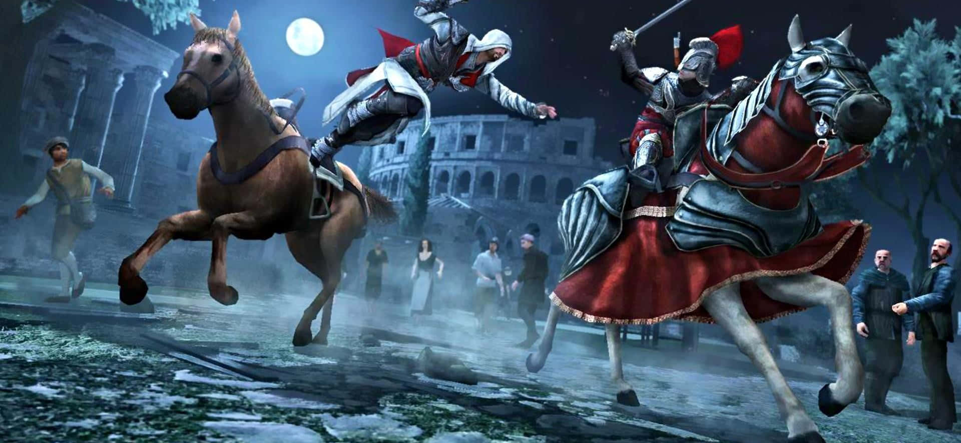Assassin's Creed Brotherhood characters in intense action Wallpaper