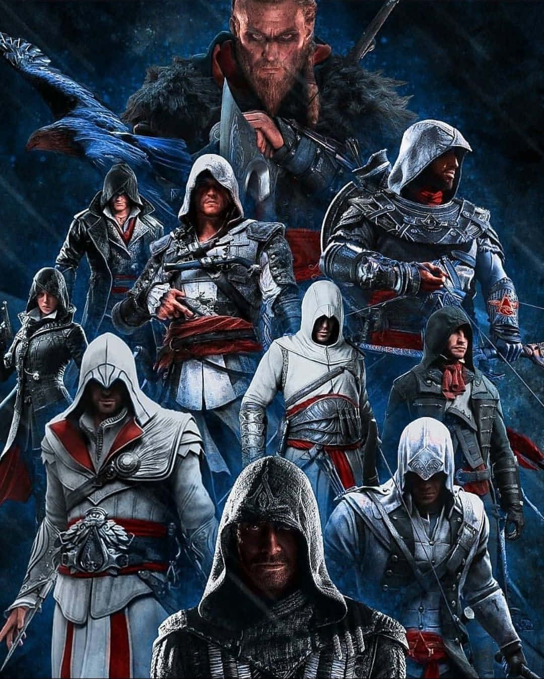 Personajesicónicos De Assassin's Creed En Una Pose Épica Fondo de pantalla
