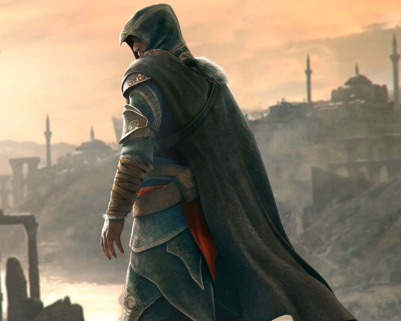 Assassin's Creed Ezio overlooking the cityscape Wallpaper