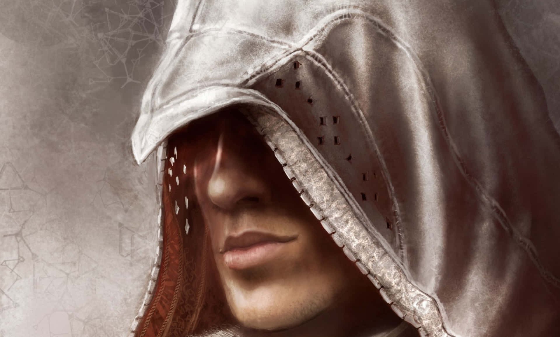 Assassin's Creed Ezio standing on the edge of a rooftop with an intense gaze Wallpaper