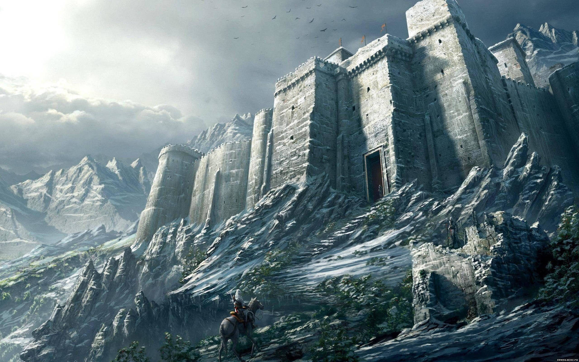 A castle fortress stands tall in the Middle Ages Wallpaper