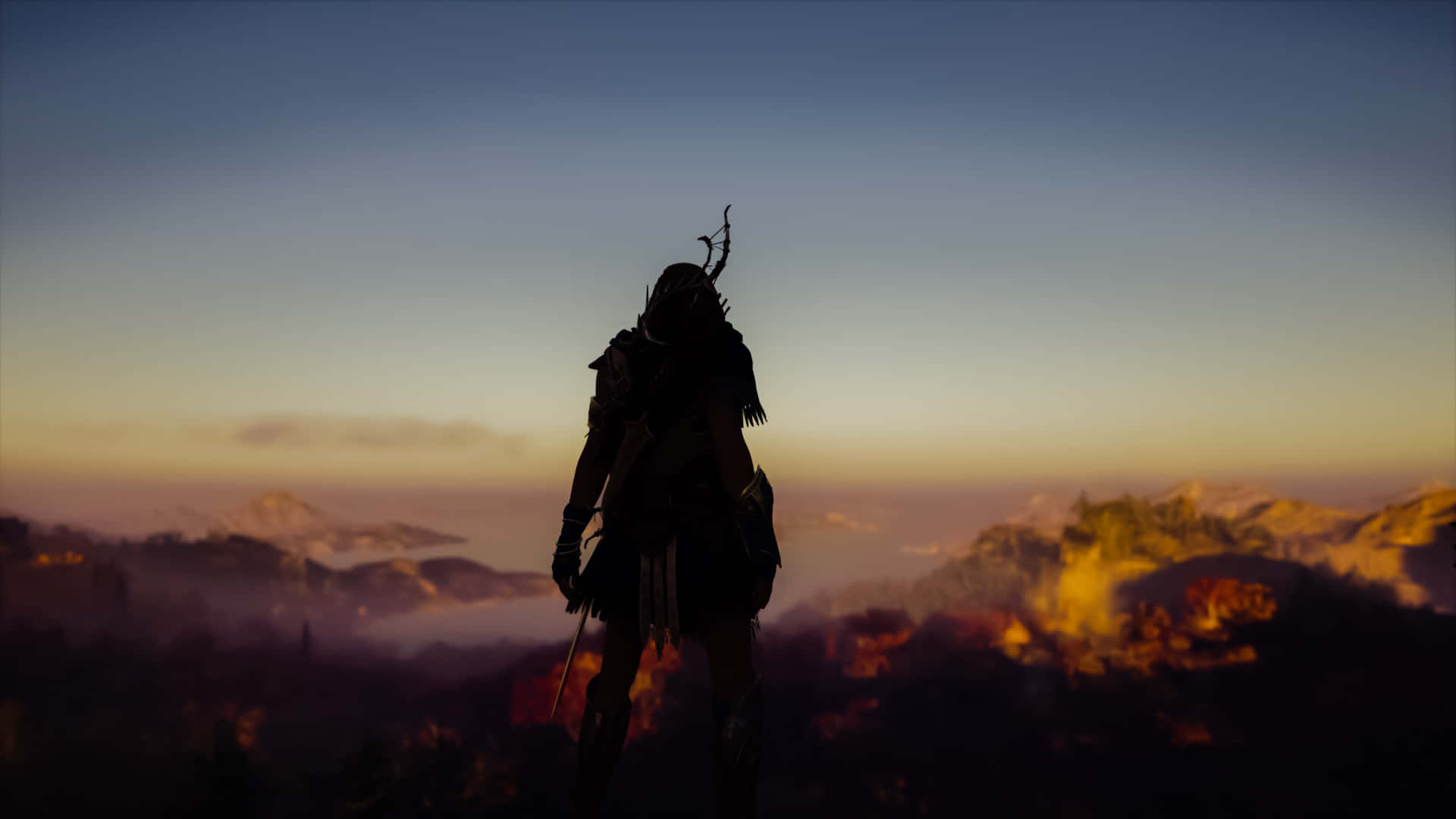 Fondode Pantalla De Assassin's Creed Odyssey Con Figura Oscura