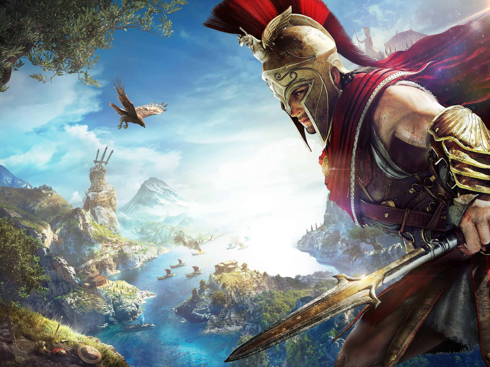 Fondode Pantalla De Assassin's Creed Odyssey Con Alexios Y El Águila