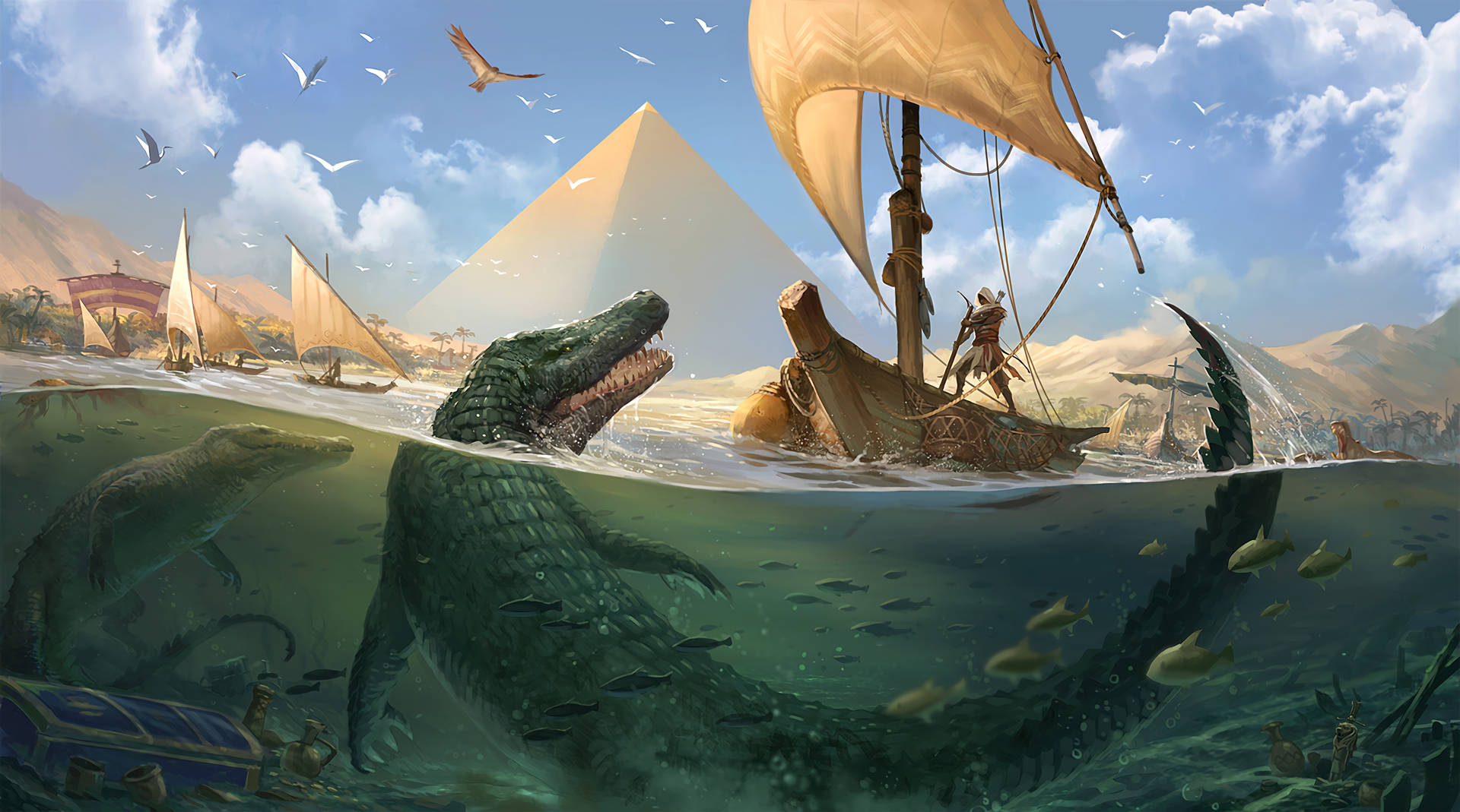 Assassin's Creed Origins Crocodiles Wallpaper