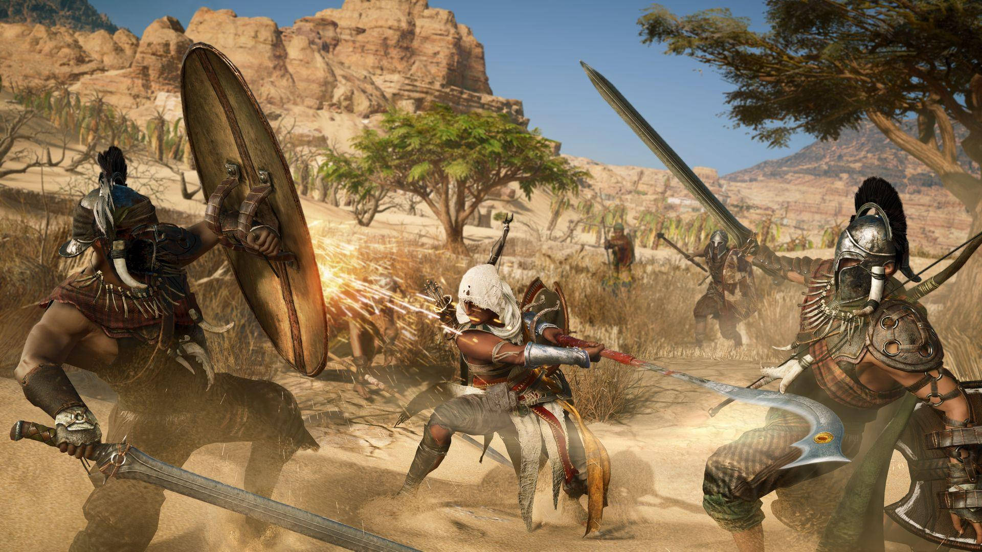Assassin's Creed Origins Warriors Fighting Wallpaper