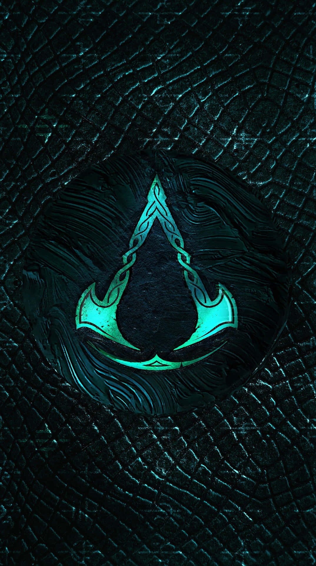 Logoet for Assassin's Creed på en sort baggrund. Wallpaper