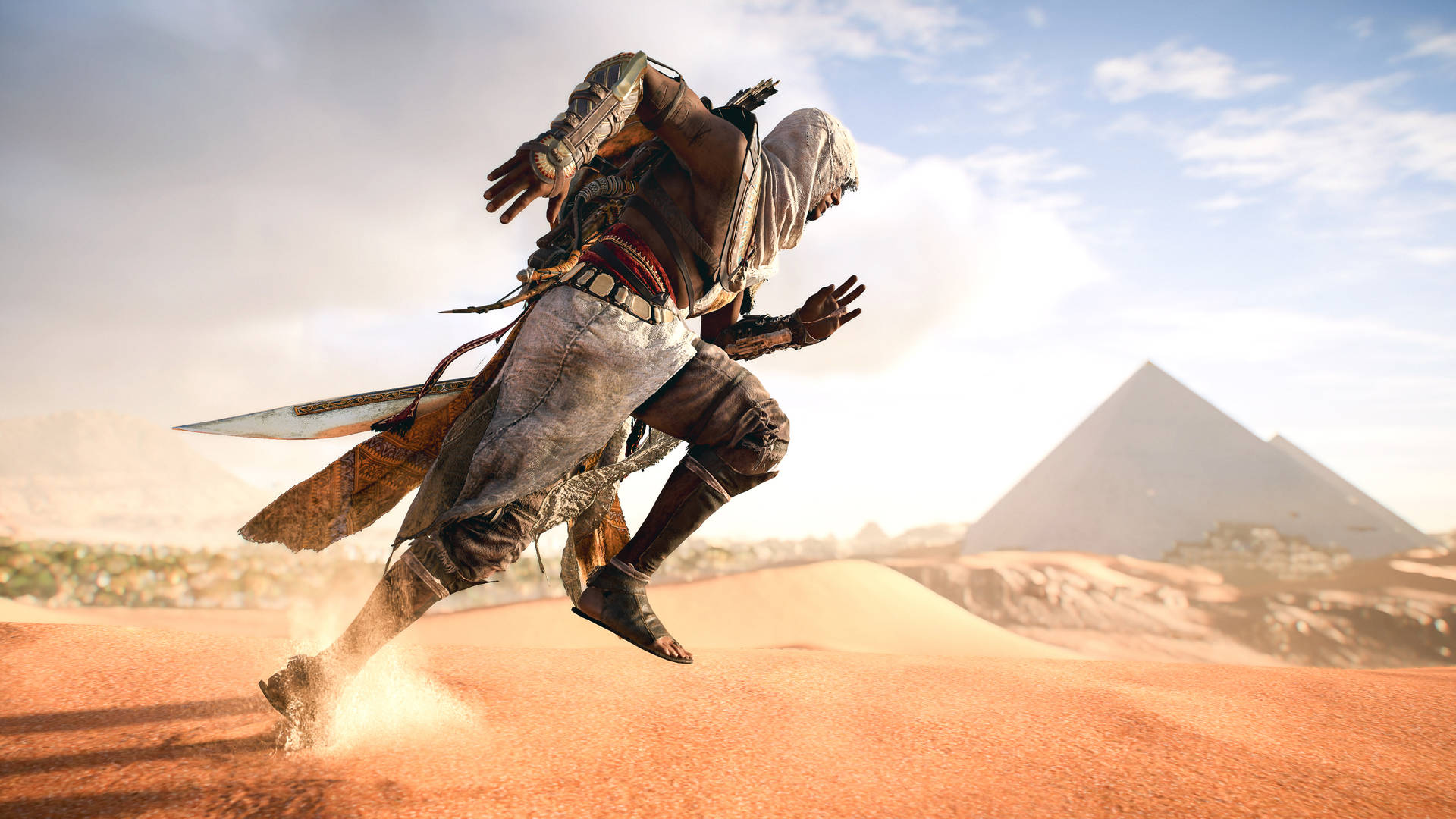 Bayek of Siwa in Intense Action on Assassin's Creed Origins Wallpaper