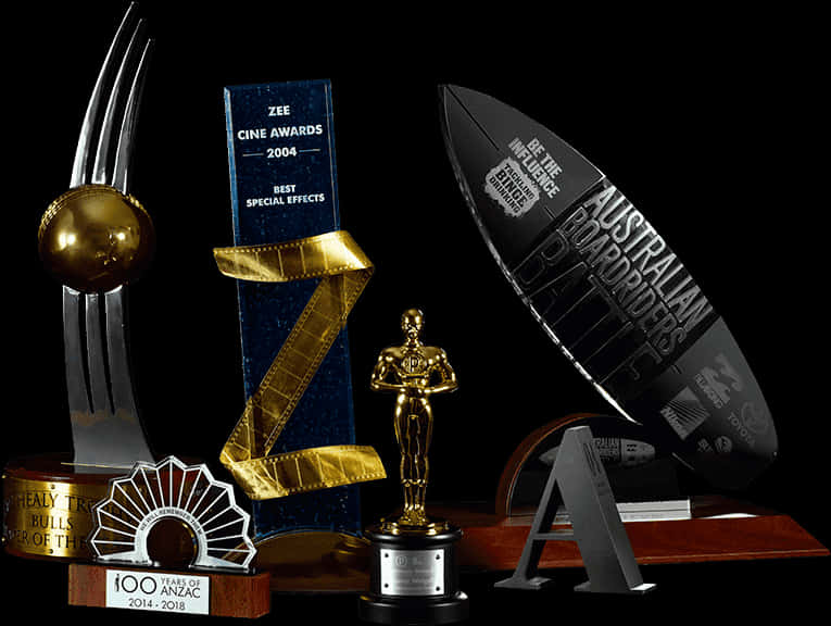 Assorted Award Trophies Collection PNG