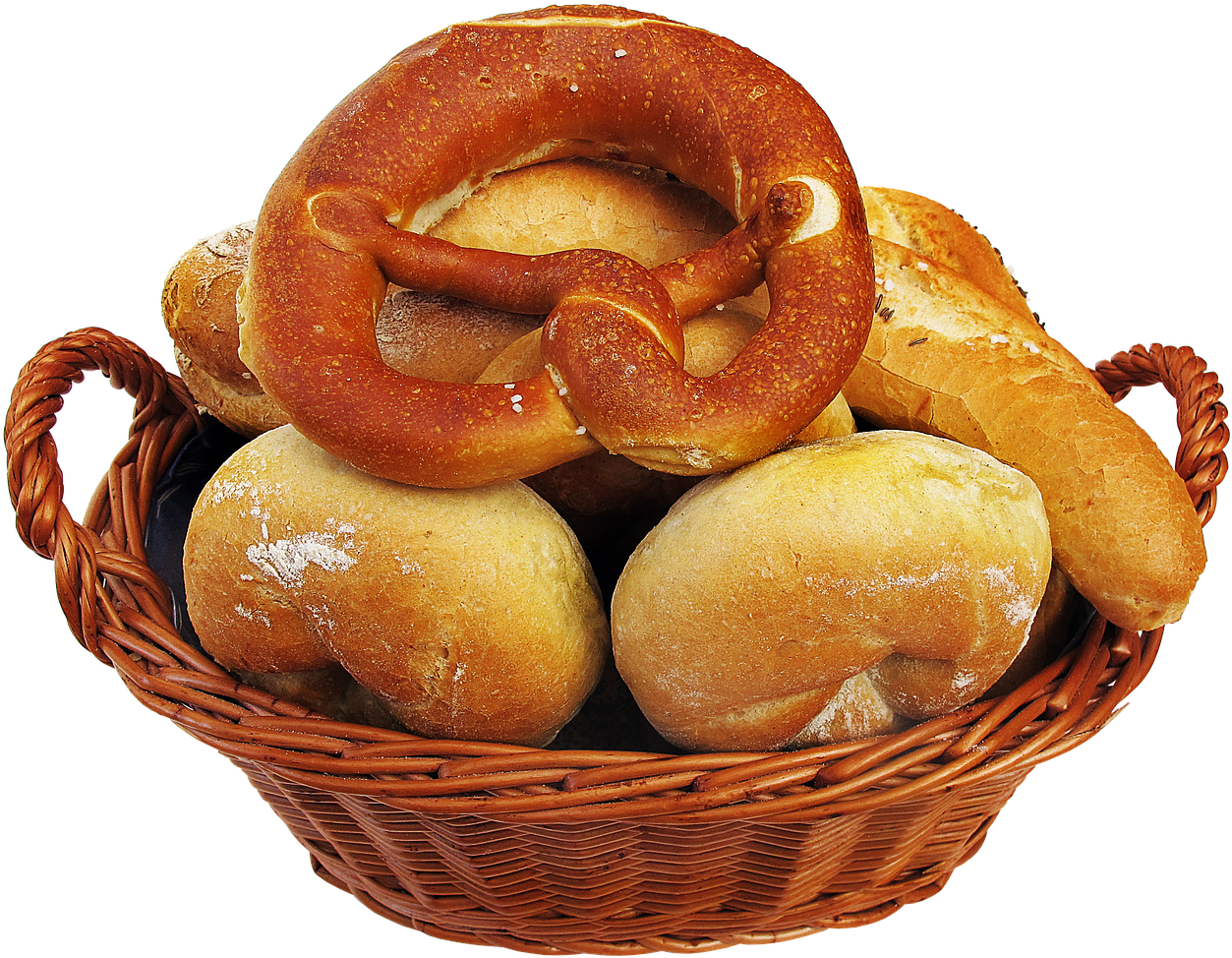 Assorted Bakery Basket Pretzel Bread Rolls PNG