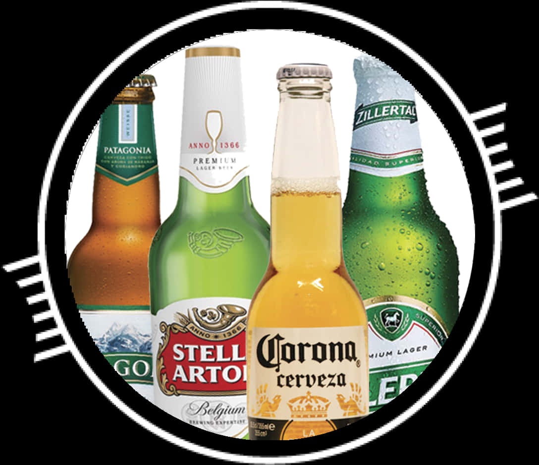 Assorted Beer Bottles Collection PNG