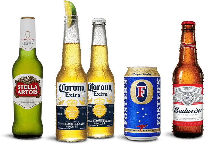 Assorted Beer Brands Lineup PNG