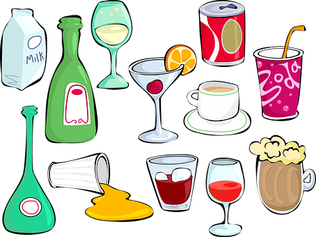 Assorted Beverages Vector Illustration PNG