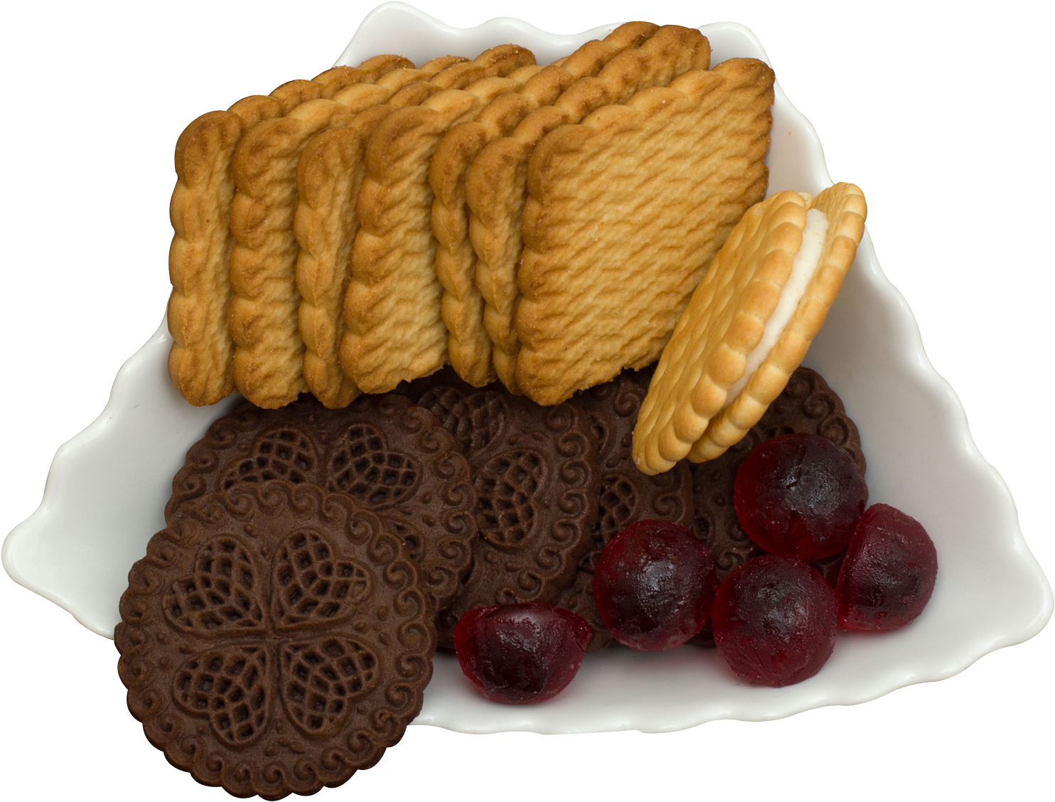 Assorted Biscuitsand Cherrieson Plate PNG