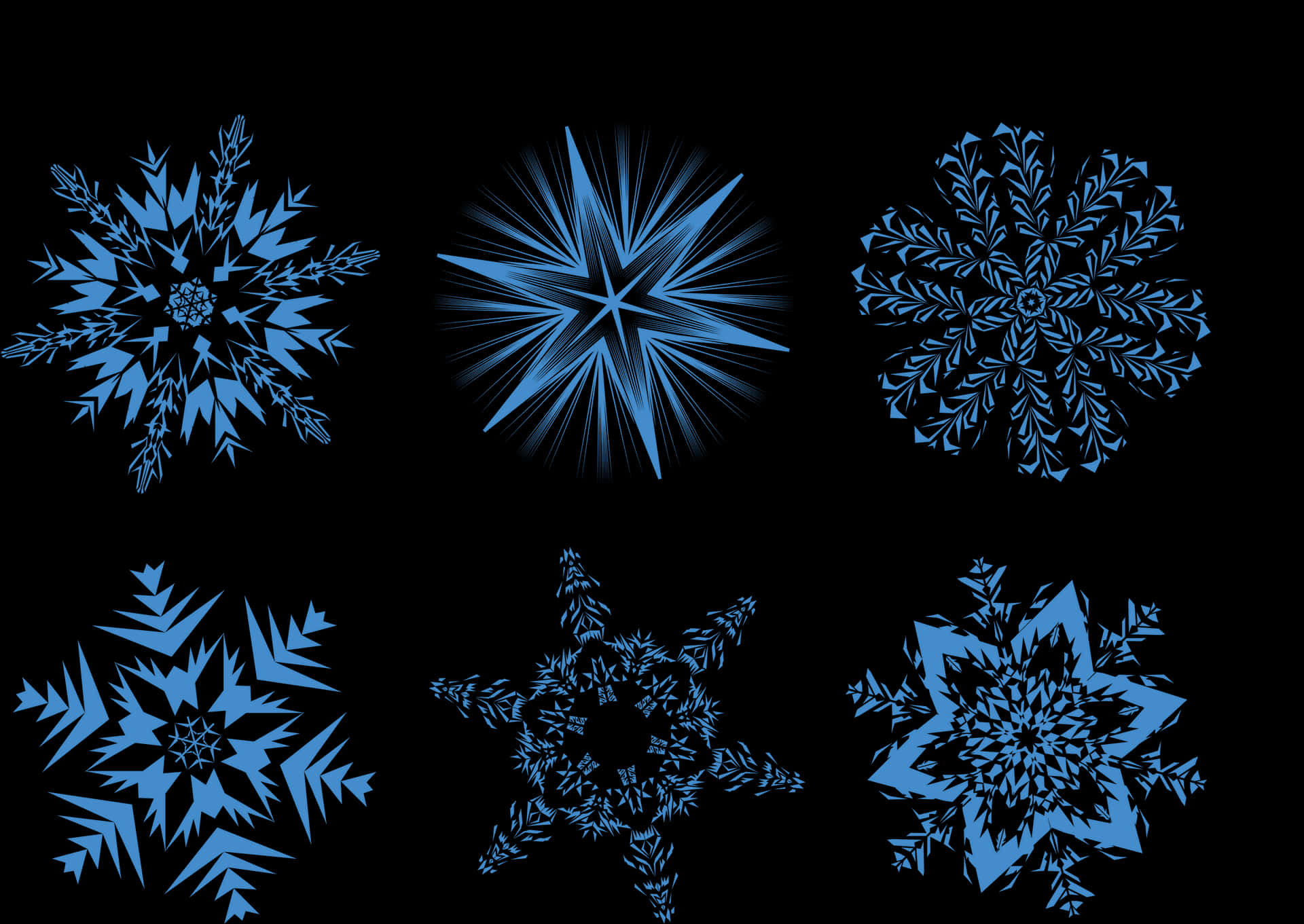 Assorted Blue Snowflakes Black Background PNG