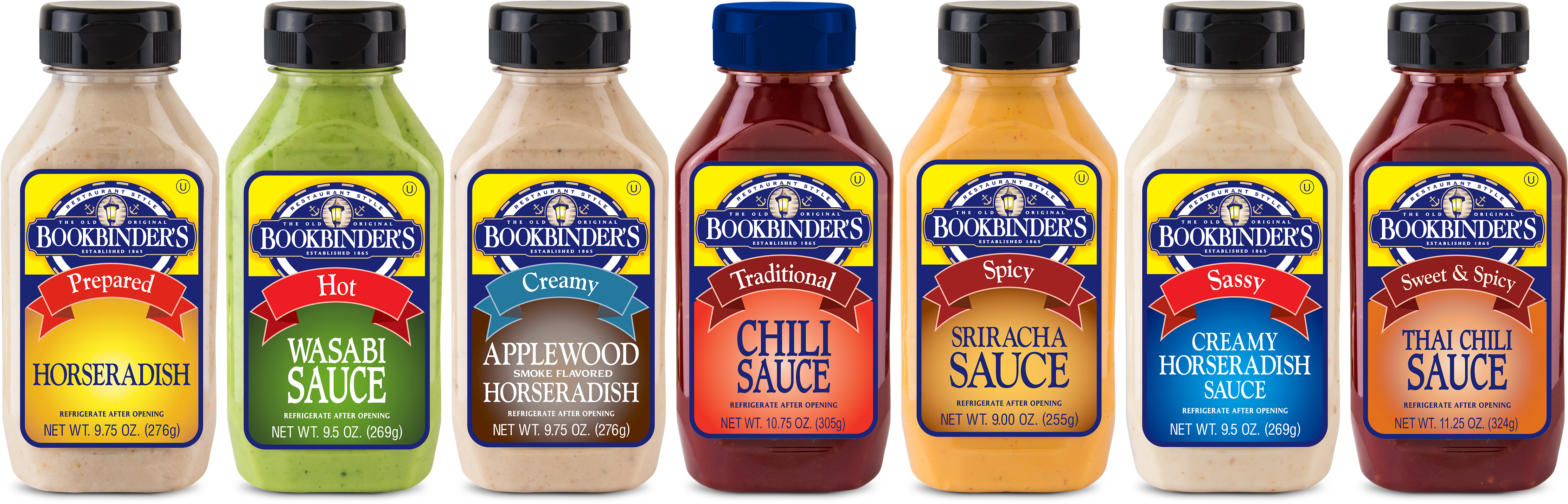 Assorted Bookbinders Sauces Lineup PNG