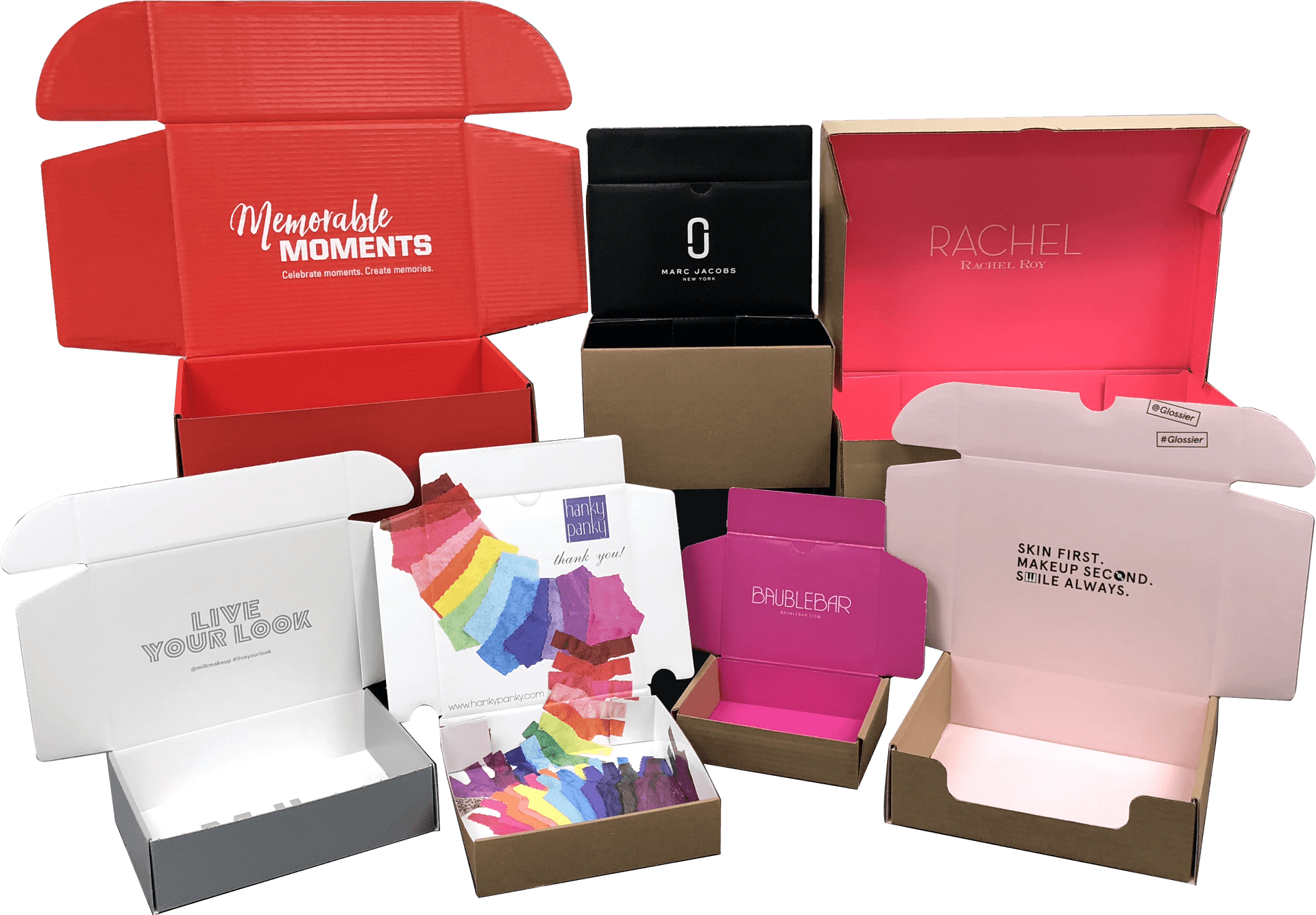 Assorted Branded Packaging Boxes PNG