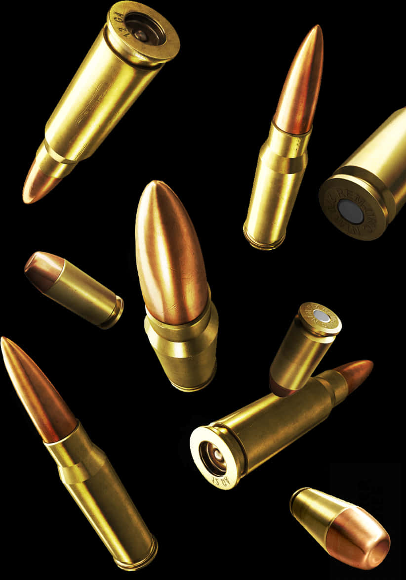 Assorted Bullets Black Background PNG