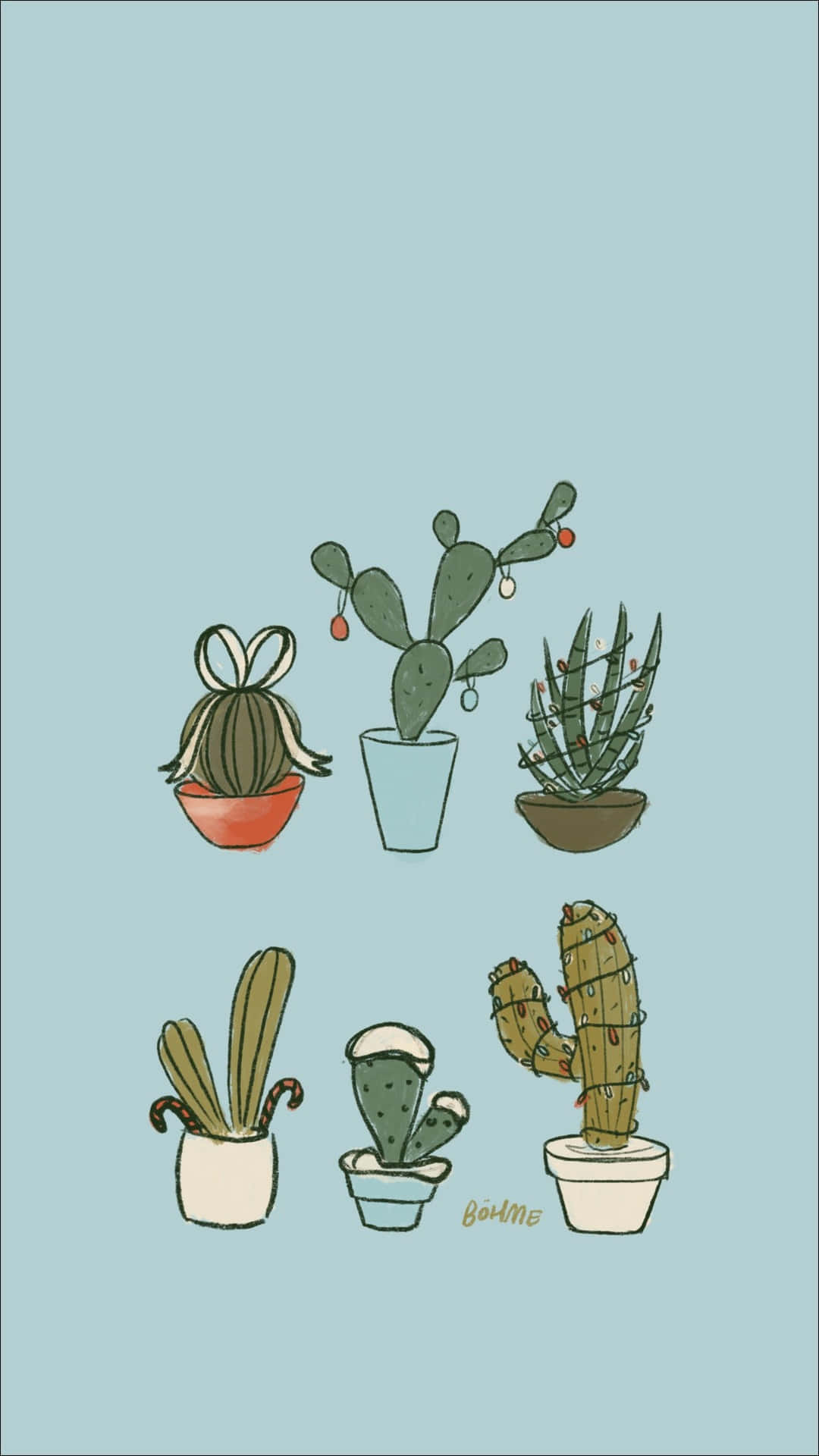 Assorted Cacti Illustration Lock Screen Wallpaper