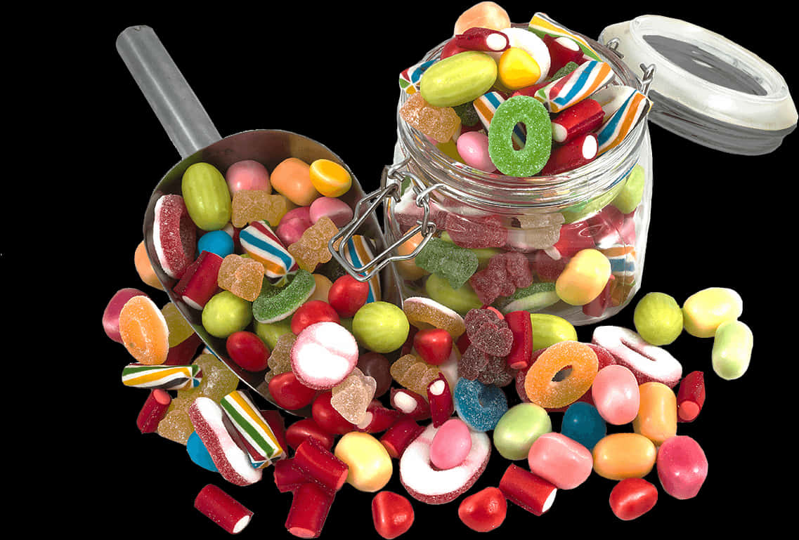 Assorted Candies Spilled From Jar PNG